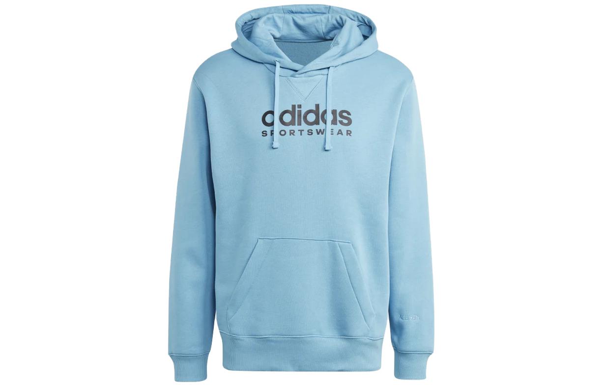 adidas All SZN Fleece Graphic Hoodie Blue Mens Retro Logo Pullover Sweatshirt IC9778
