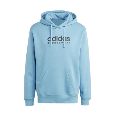 adidas All SZN Fleece Graphic Hoodie Blue Mens Retro Logo Pullover Sweatshirt IC9778