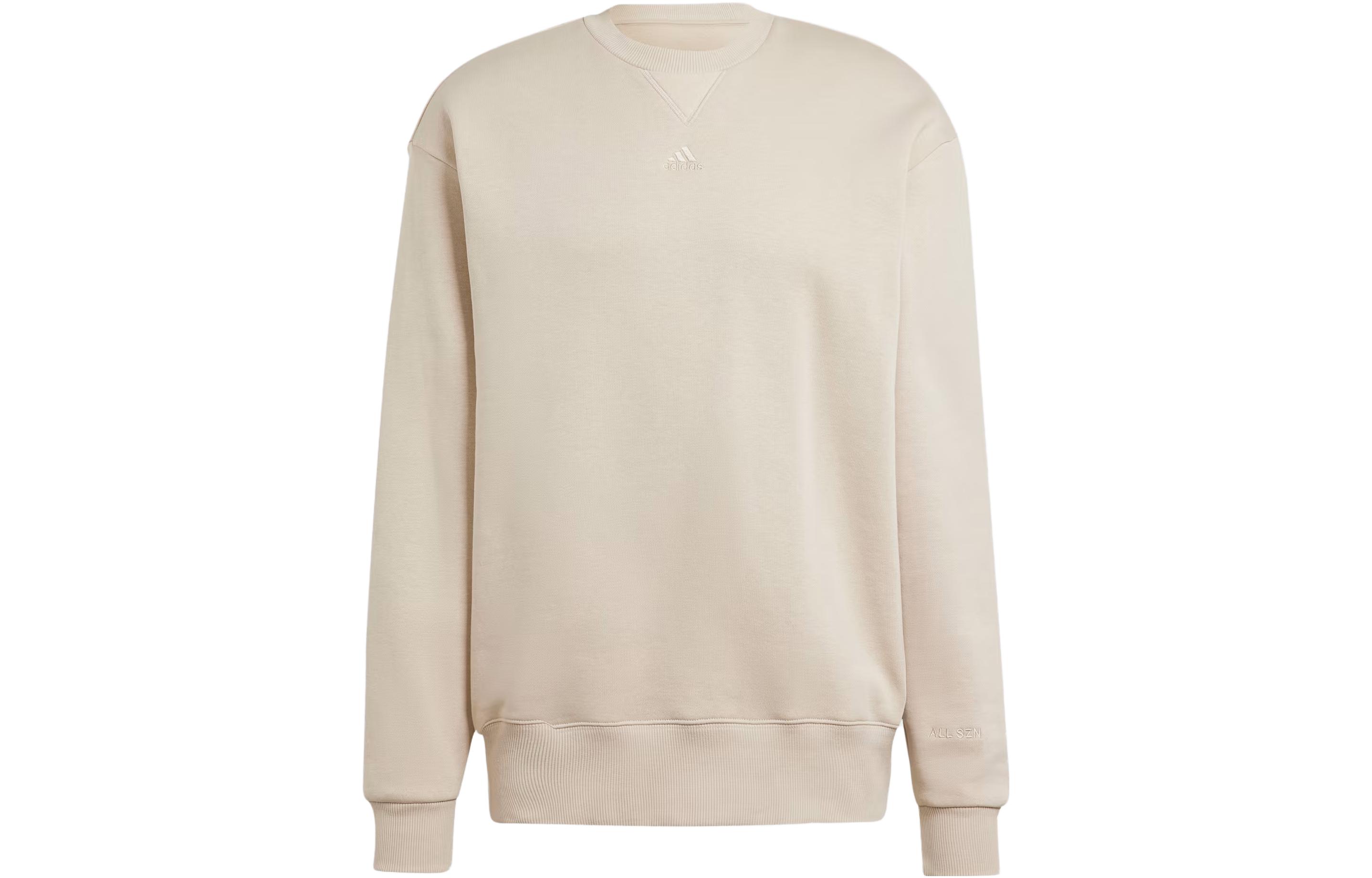 adidas All Szn Fleece Sweatshirt Beige Crewneck Logo Pullover IP8351