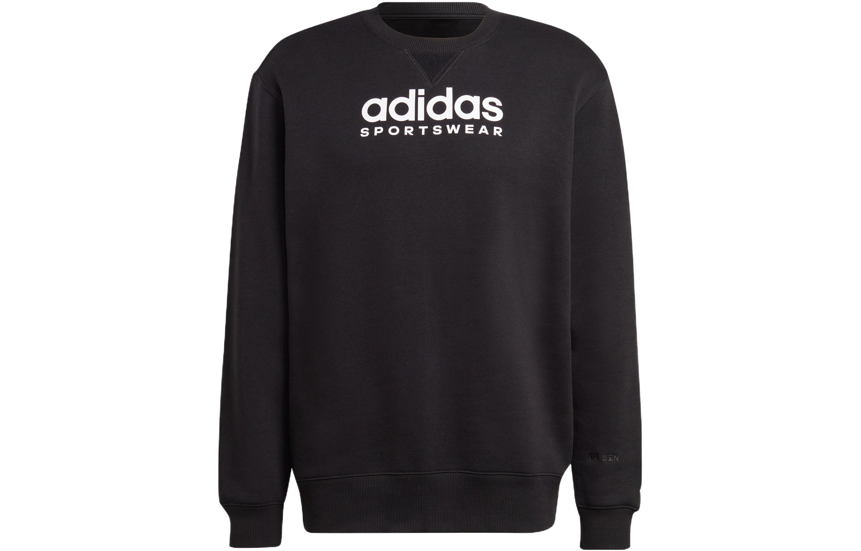 adidas ALL SZN Fleece Sweatshirt Crewneck Logo Black Long Sleeve IC9824