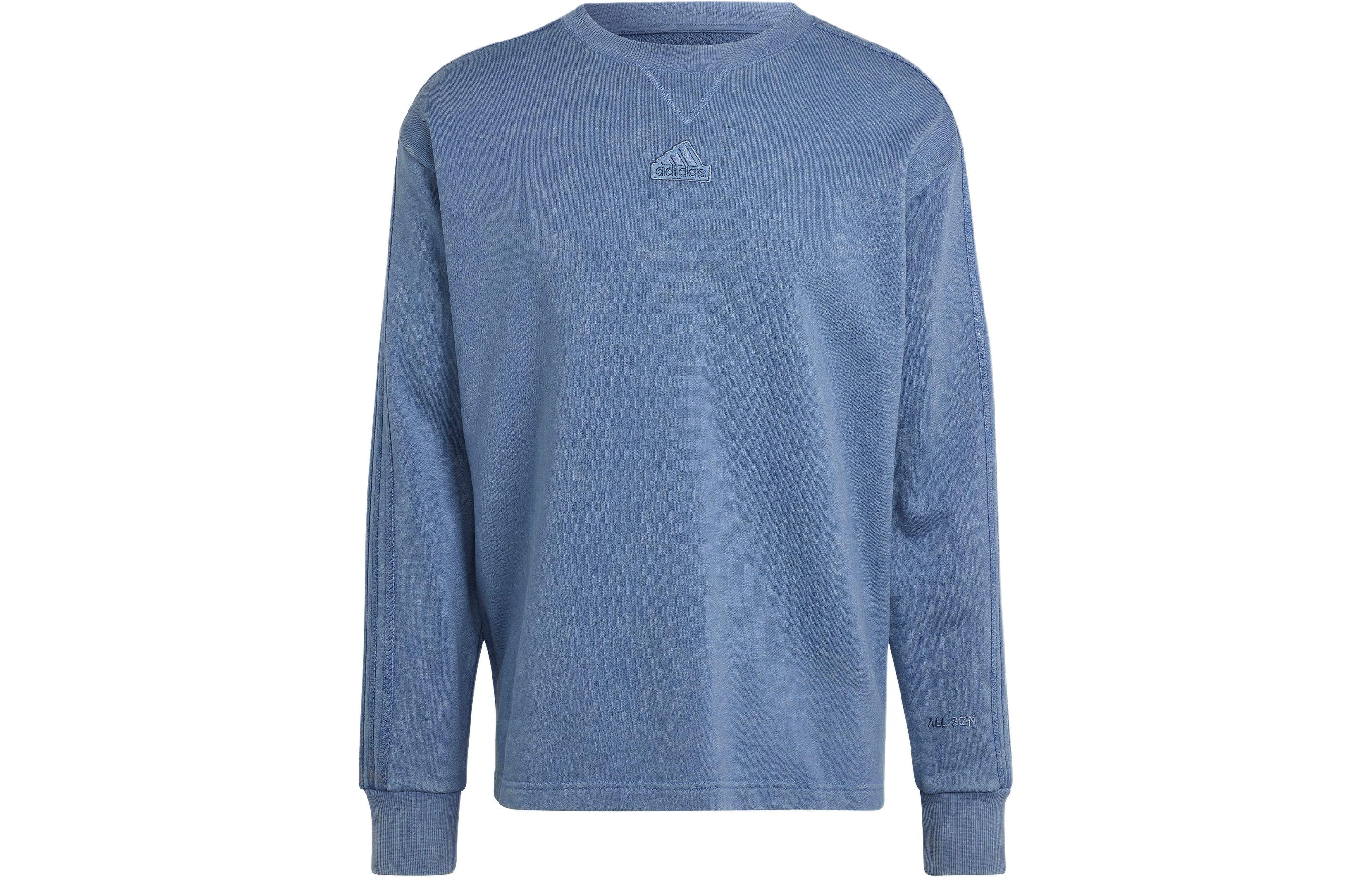 adidas All SZN French Terry Washed Logo Crewneck Sweatshirt Blue Mens IR5256