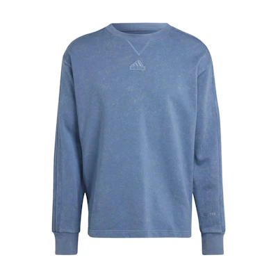 adidas All SZN French Terry Washed Logo Crewneck Sweatshirt Blue Mens IR5256