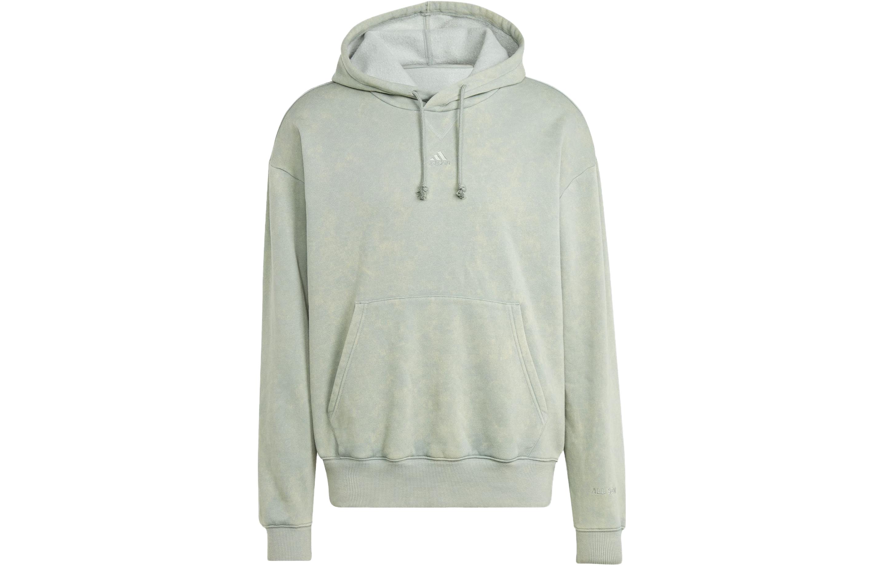 adidas All Szn Garment-Wash Hoodie Silver Gray Green Casual Fit IK4279