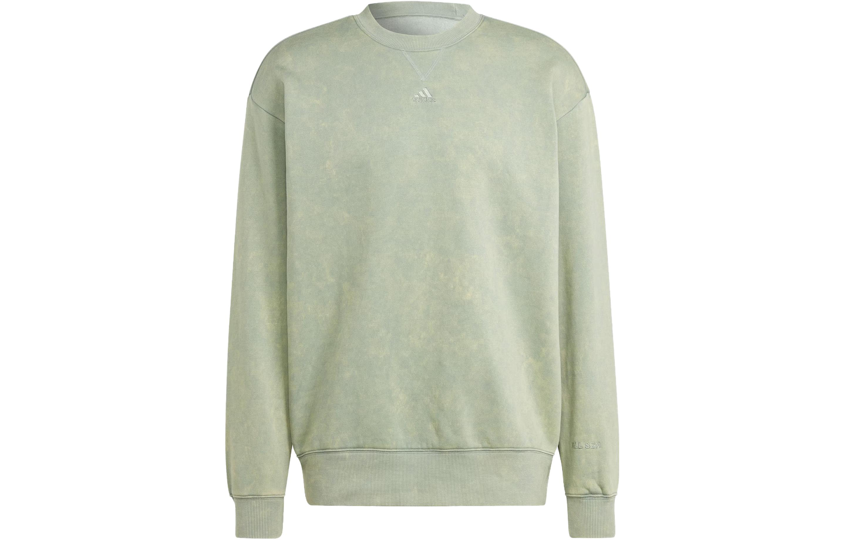 adidas All SZN Washed Loose Fit Fleece Long Sleeve Sweatshirt Silver Grey Green IK4271