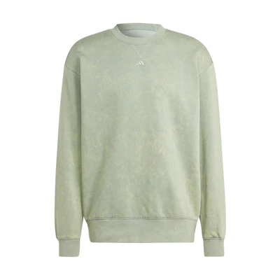 adidas All SZN Washed Loose Fit Fleece Long Sleeve Sweatshirt Silver Grey Green IK4271