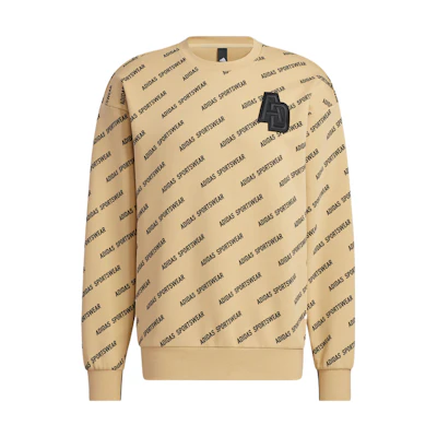 adidas Allover Letter Print Loose Fit Sweatshirt - Khaki IB2742