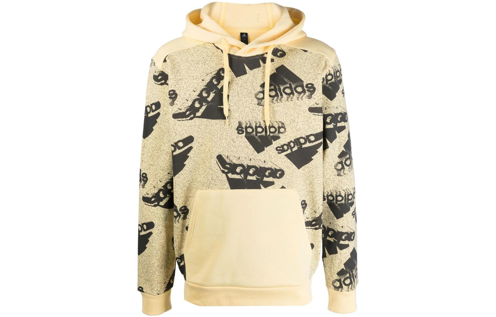 adidas Allover Logo Pullover Hoodie Yellow () HK0367