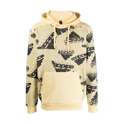 adidas Allover Logo Pullover Hoodie Yellow () HK0367