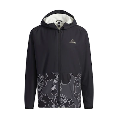 adidas AOP Block Colorblock Windproof Fleece Hooded Jacket Black GT6484