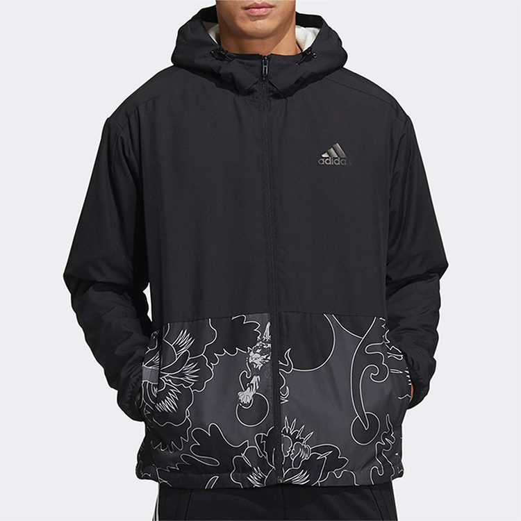 Lookbook adidas AOP Block Colorblock Windproof Fleece Hooded Jacket Black GT6484