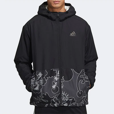 adidas AOP Block Colorblock Windproof Fleece Hooded Jacket Black GT6484 Lookbook adidas AOP Block Colorblock Windproof Fleece Hooded Jacket Black GT6484