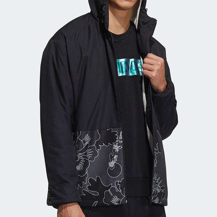 Purchase adidas AOP Block Colorblock Windproof Fleece Hooded Jacket Black GT6484