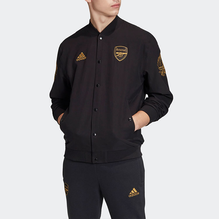 Shop adidas Jaket Arsenal Hitam dengan Kerah Tegak FQ6624