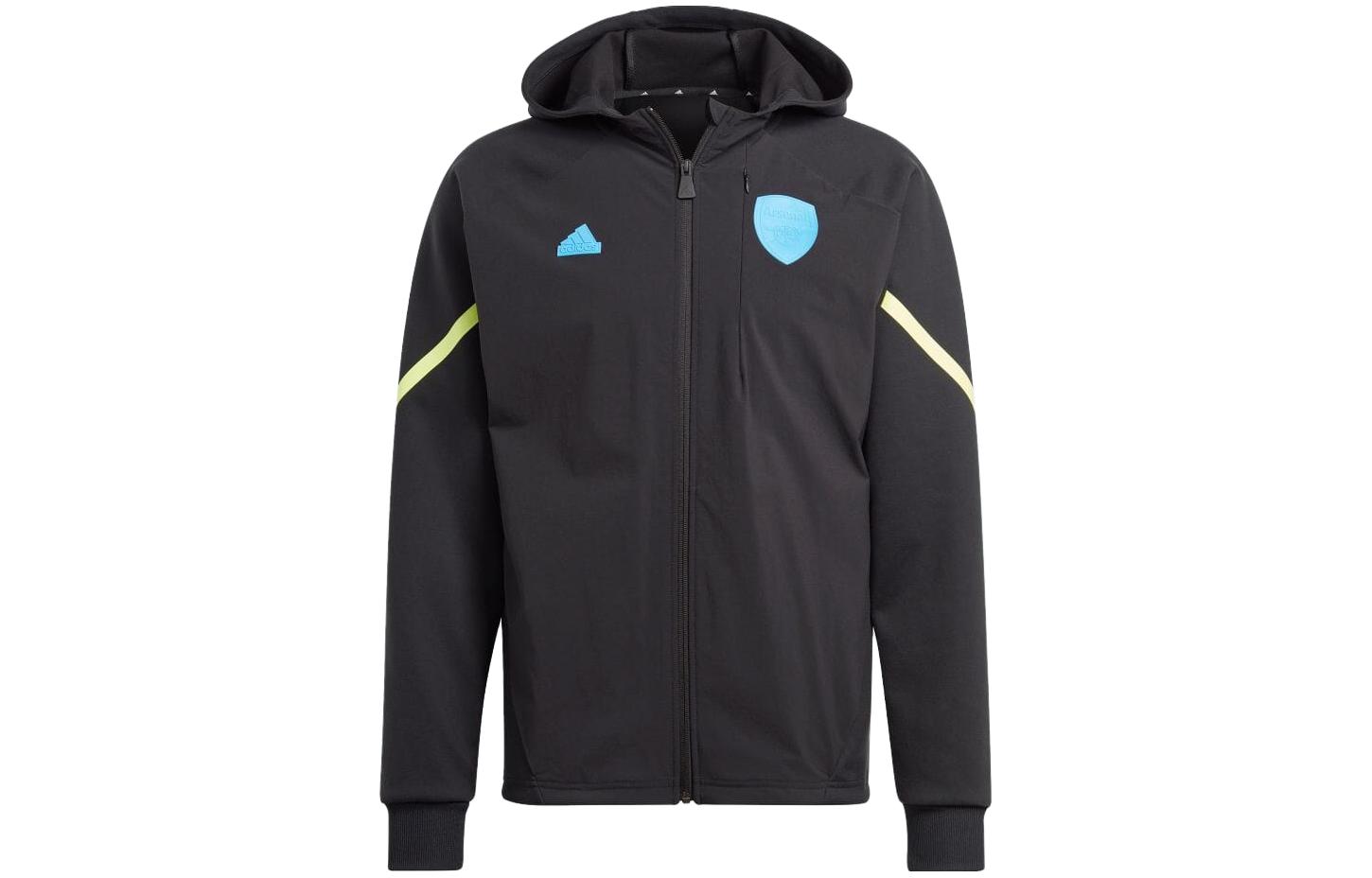 adidas Arsenal Club Black Striped Print Full-Zip Hooded Jacket Men’s Casual HZ2040