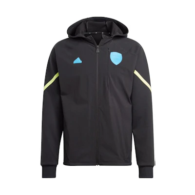 adidas Arsenal Club Black Striped Print Full-Zip Hooded Jacket Men’s Casual HZ2040