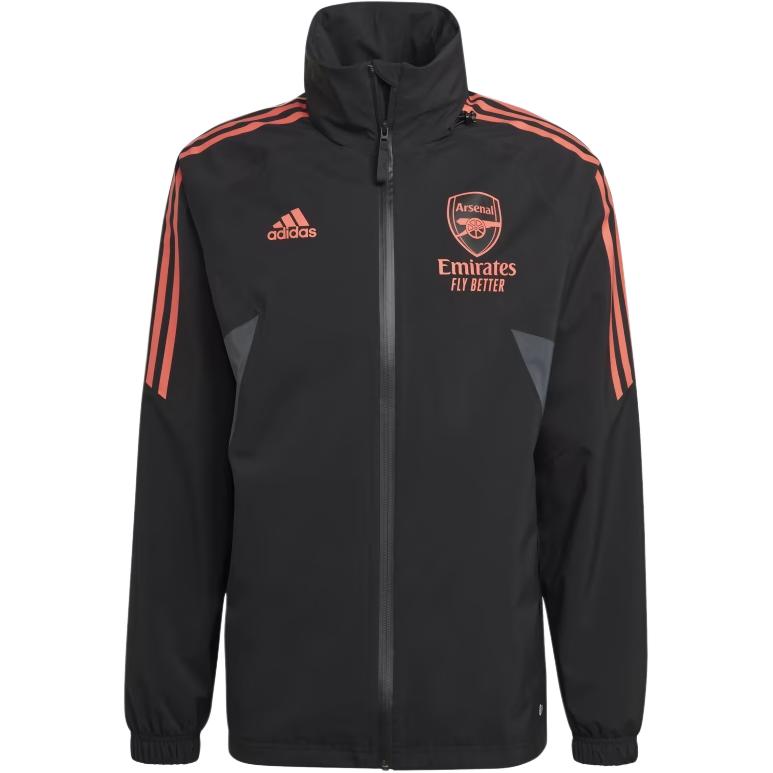 adidas Arsenal Condivo 22 Rain Jacket Black Long Sleeve Casual Outerwear HC1254