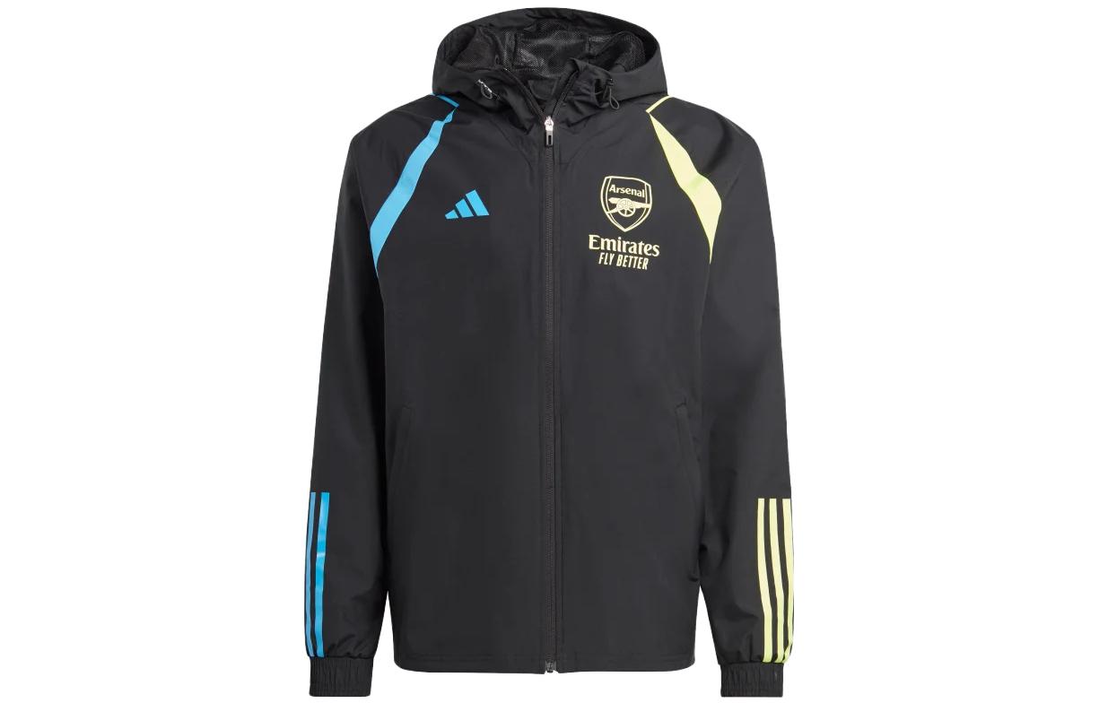 adidas Arsenal Tiro 23 All-Weather Jacket Black Hooded Long Sleeve Jacket HZ2162