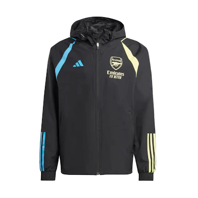 adidas Arsenal Tiro 23 All-Weather Jacket Black Hooded Long Sleeve Jacket HZ2162