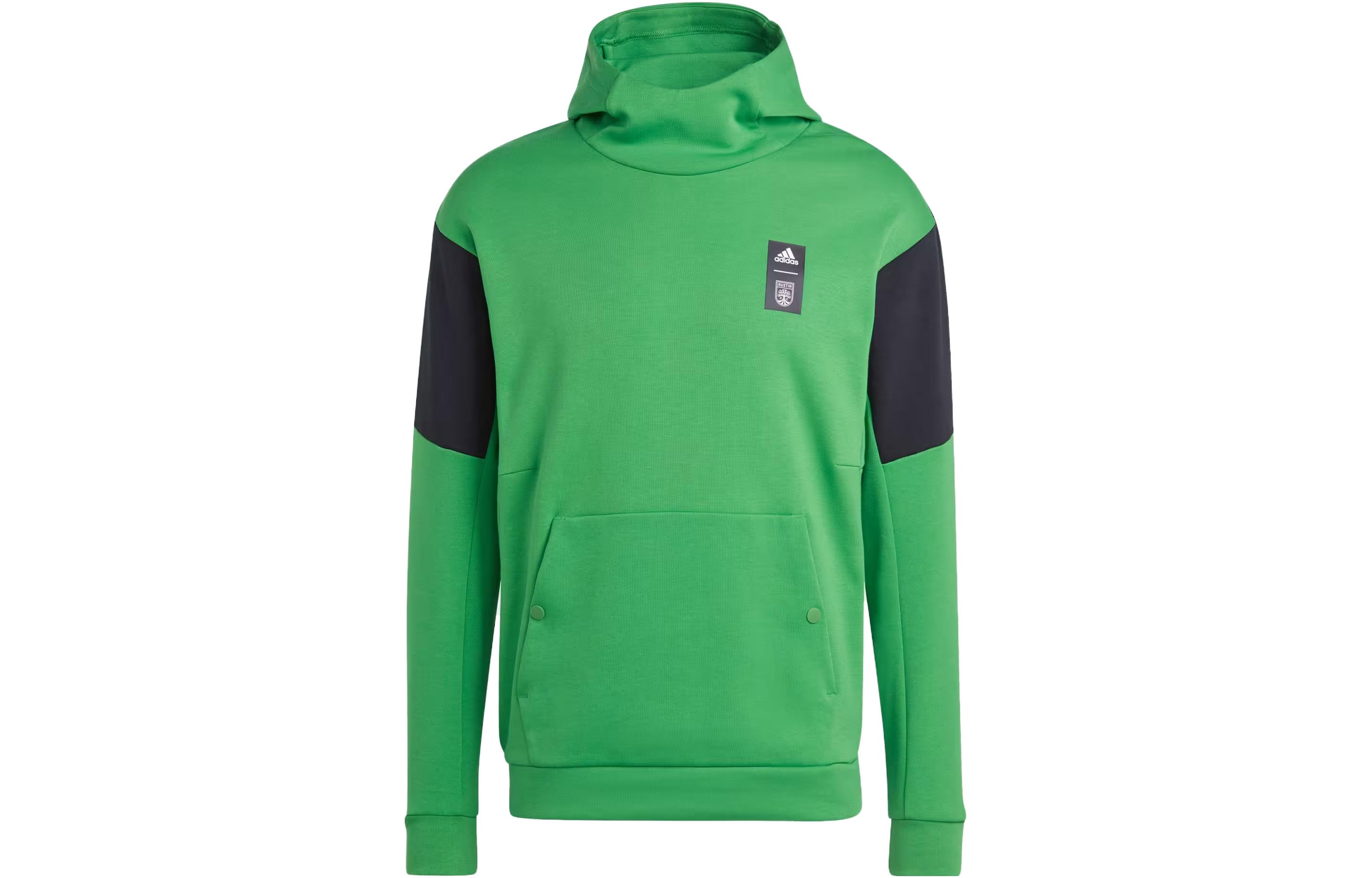 adidas Austin FC Travel Hoodie Logo Patchwork Green Long Sleeve Pullover HU0091