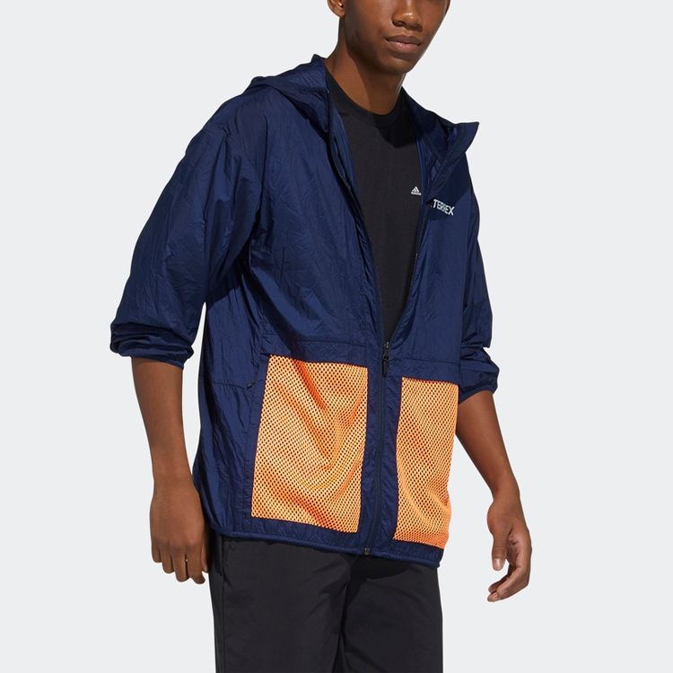 Shop adidas Bao Pack Navy Mesh Pocket Contrast Hooded Jacket Outdoor Wear GN7600