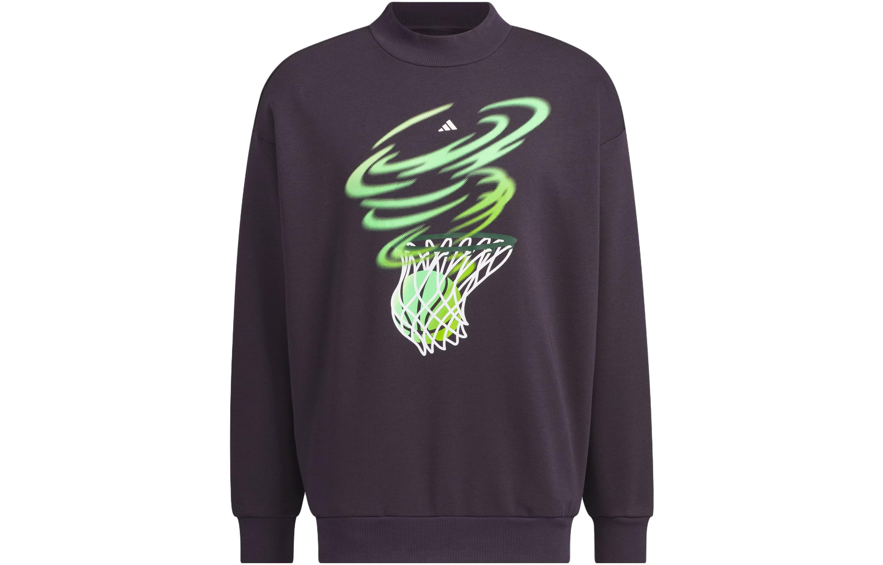 adidas Basketball Crew Sweatshirt Black/Grey Unisex Graphic Print Pullover JE3502