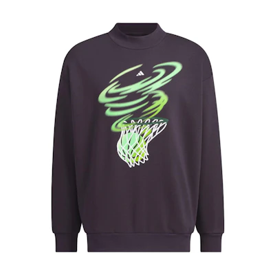 adidas Basketball Crew Sweatshirt Black/Grey Unisex Graphic Print Pullover JE3502
