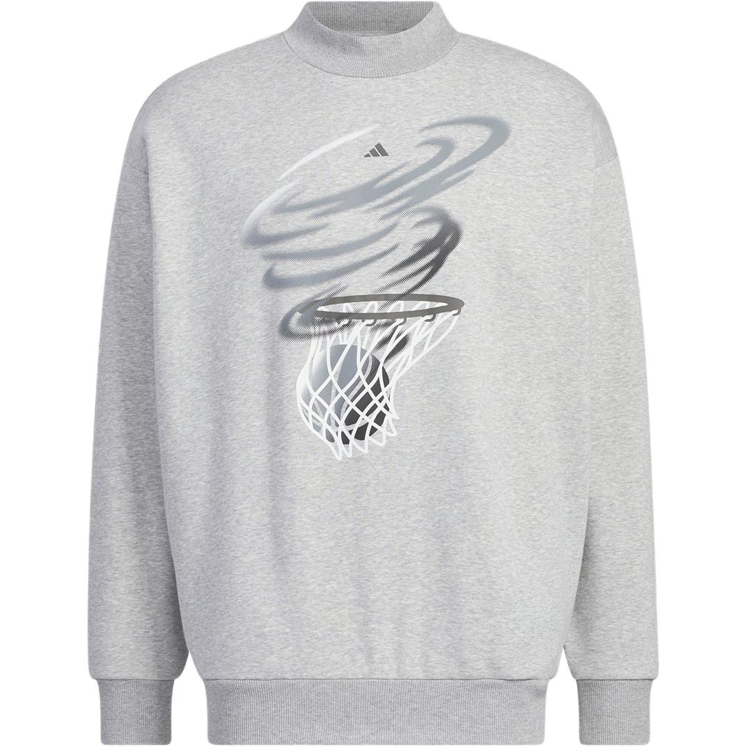 adidas Basketball Crew Sweatshirt Graphic Print Fleece Unisex Heather Gray JE3503