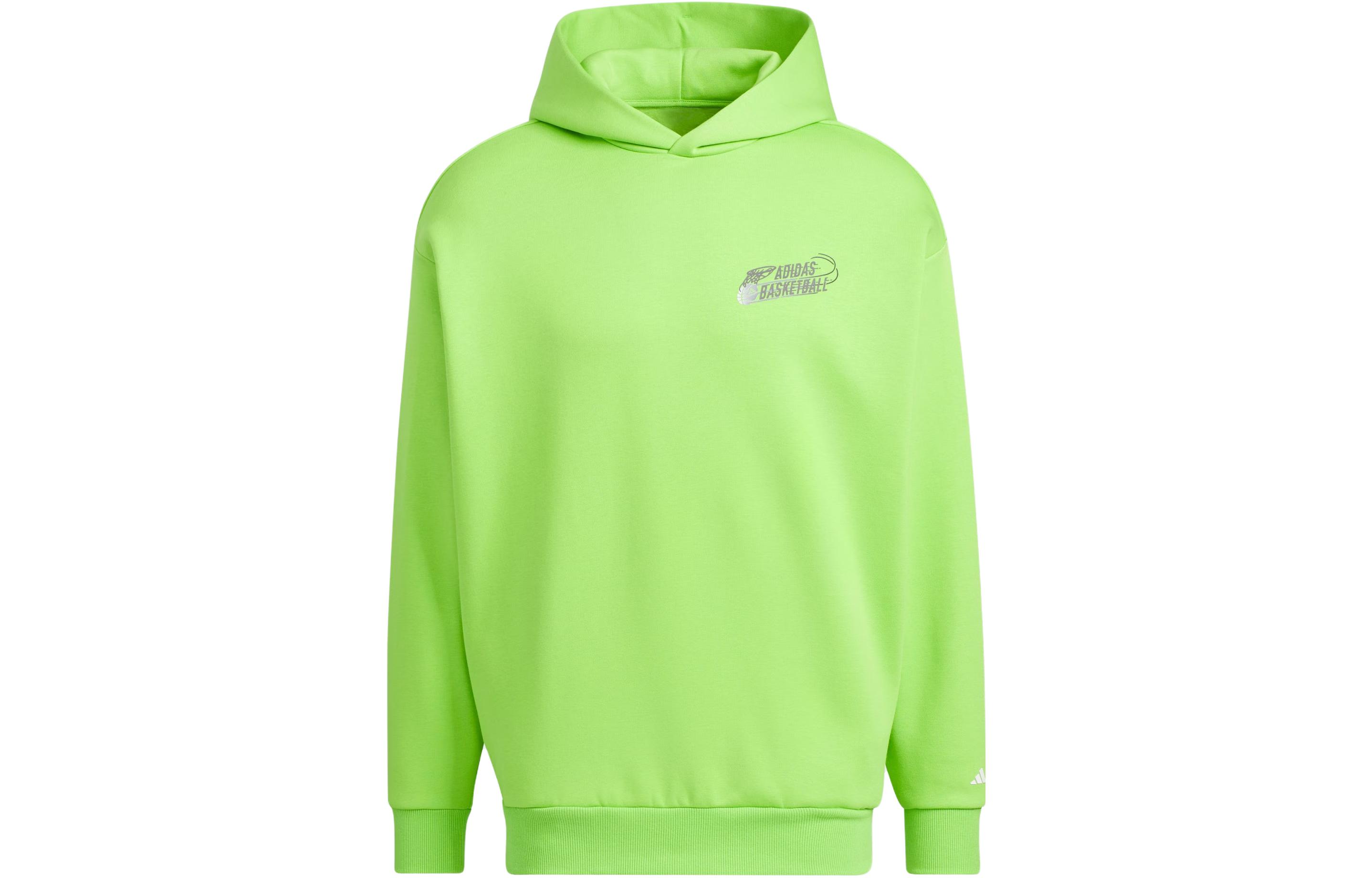 adidas Basketball Graphic Hoodie Fluorescent Green Unisex Loose Fit Fleece JE3505