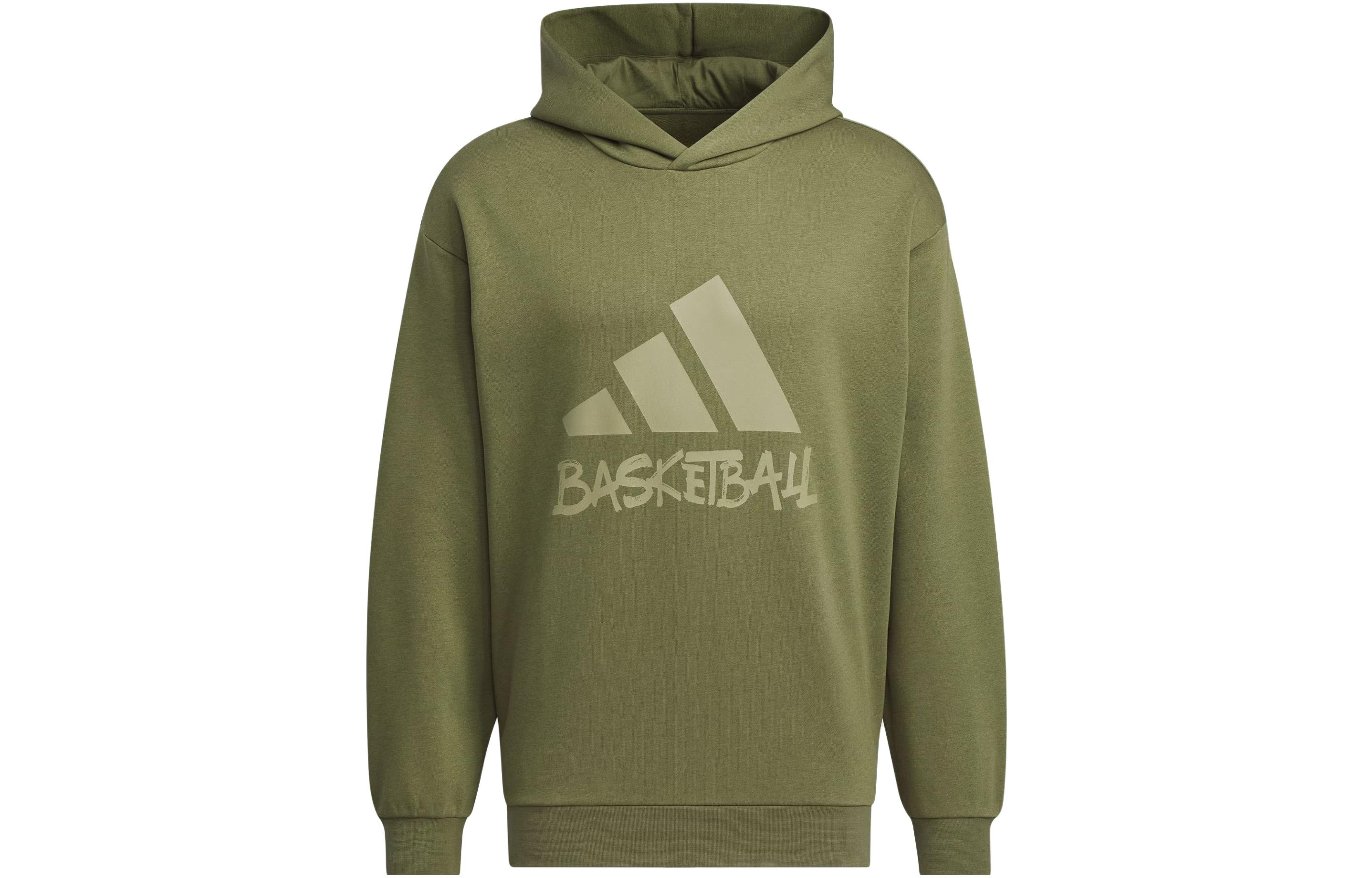 adidas Basketball Legends Hoodie Letter Logo Print Olive Green Pullover IX4912