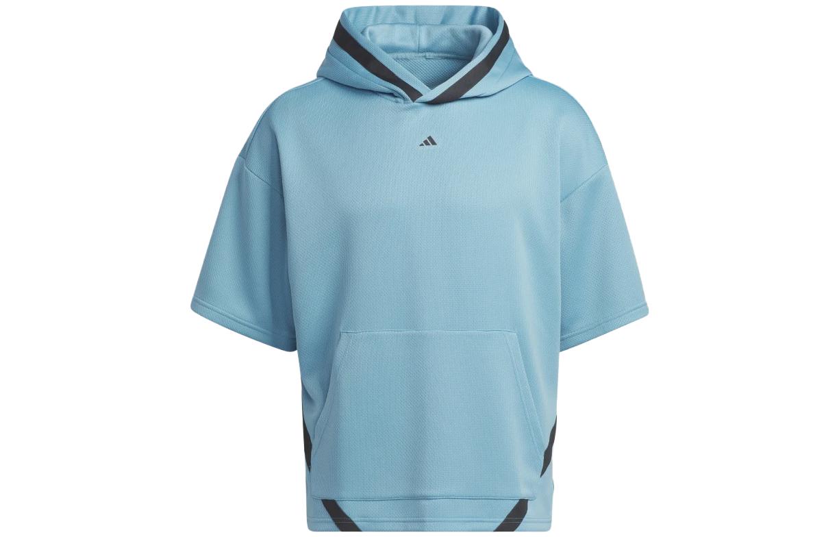adidas Basketball Select Blue Short Sleeve Hoodie for Men - Colorblock Logo Design IC2422