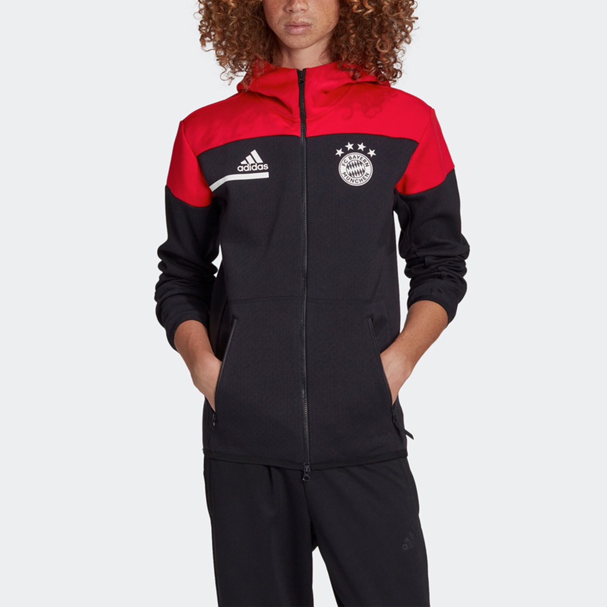 adidas Bayern Munich 20/21 Season Football Hoodie Jacket Black Red Men’s GN5916 圖 4