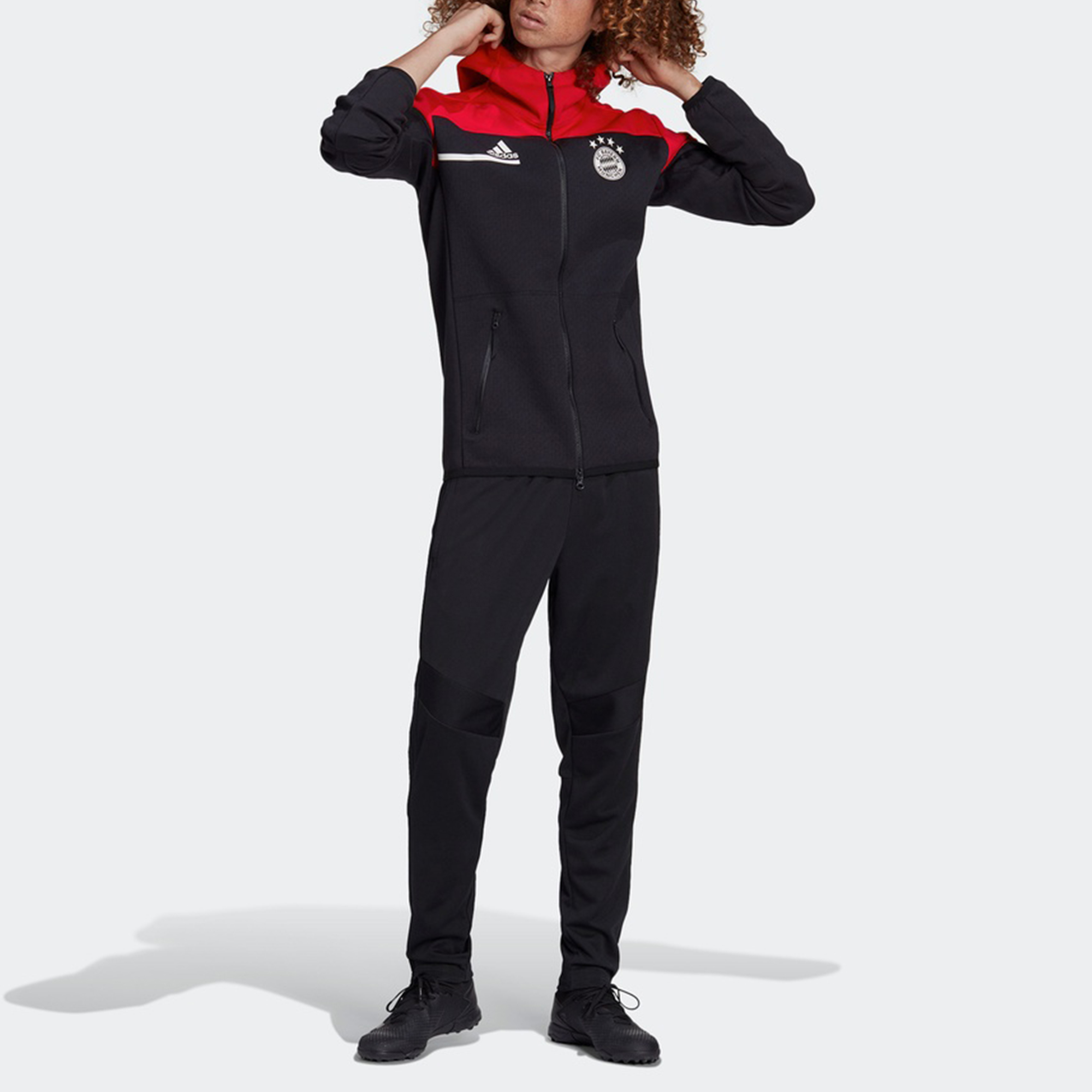 adidas Bayern Munich 20/21 Season Football Hoodie Jacket Black Red Men’s GN5916 圖 6