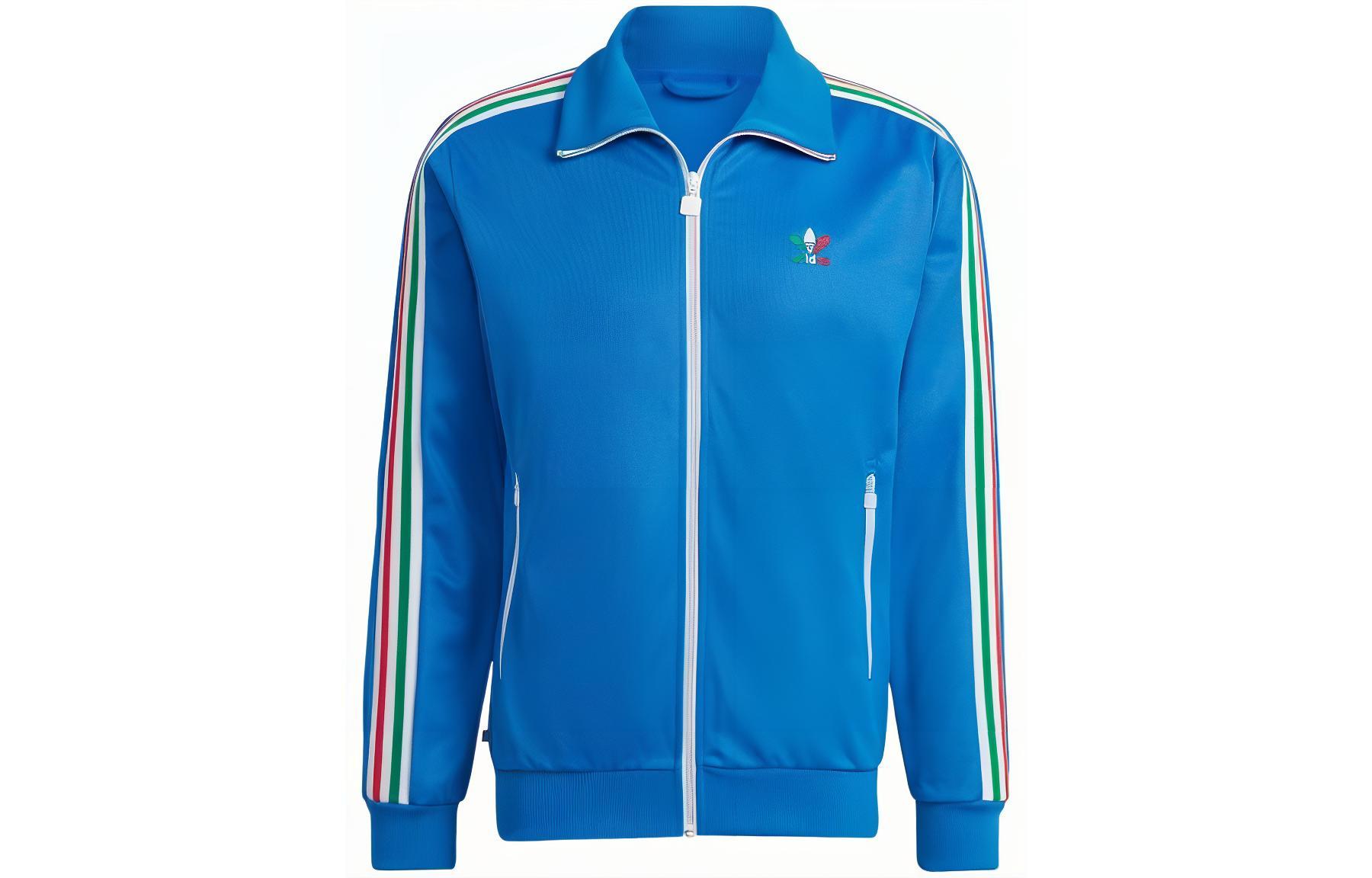 adidas Beckenbauer Track Jacket Blue - Striped Logo High Collar Zip-Up HK7411