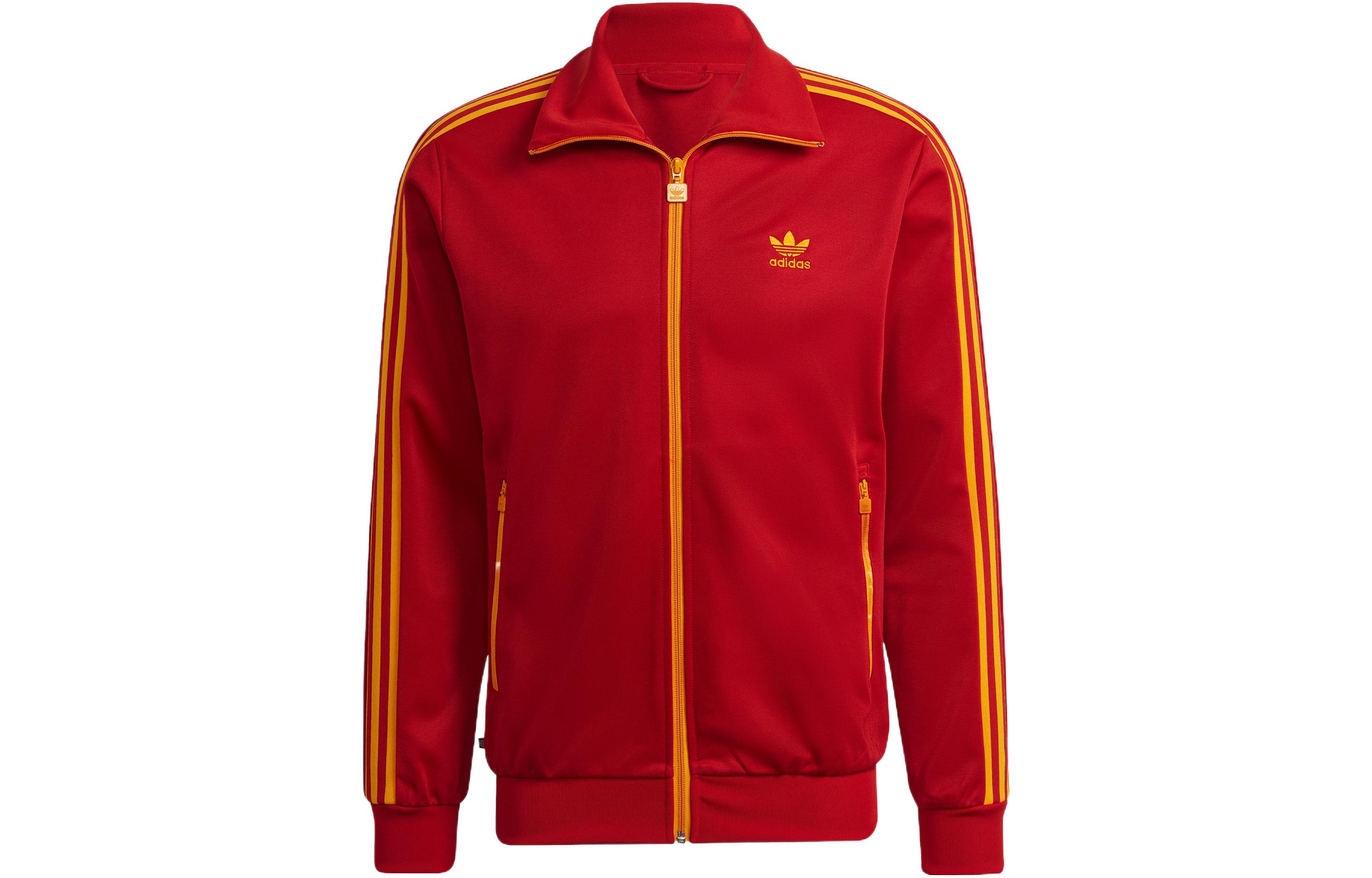 adidas Beckenbauer Track Jacket Red Retro Zip-Up Logo Striped Sportswear HK7407