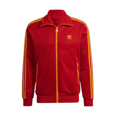 adidas Beckenbauer Track Jacket Red Retro Zip-Up Logo Striped Sportswear HK7407