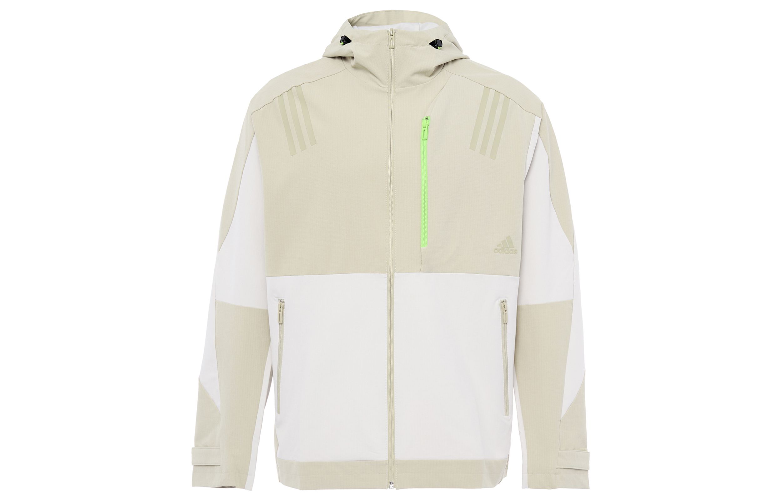 adidas Beige Colorblock Zipper Pocket Hooded Jacket H39270