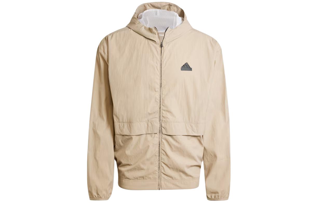 adidas Beige Hoodie Jacket with Logo Print IS9284