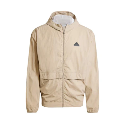 adidas Beige Hoodie Jacket with Logo Print IS9284