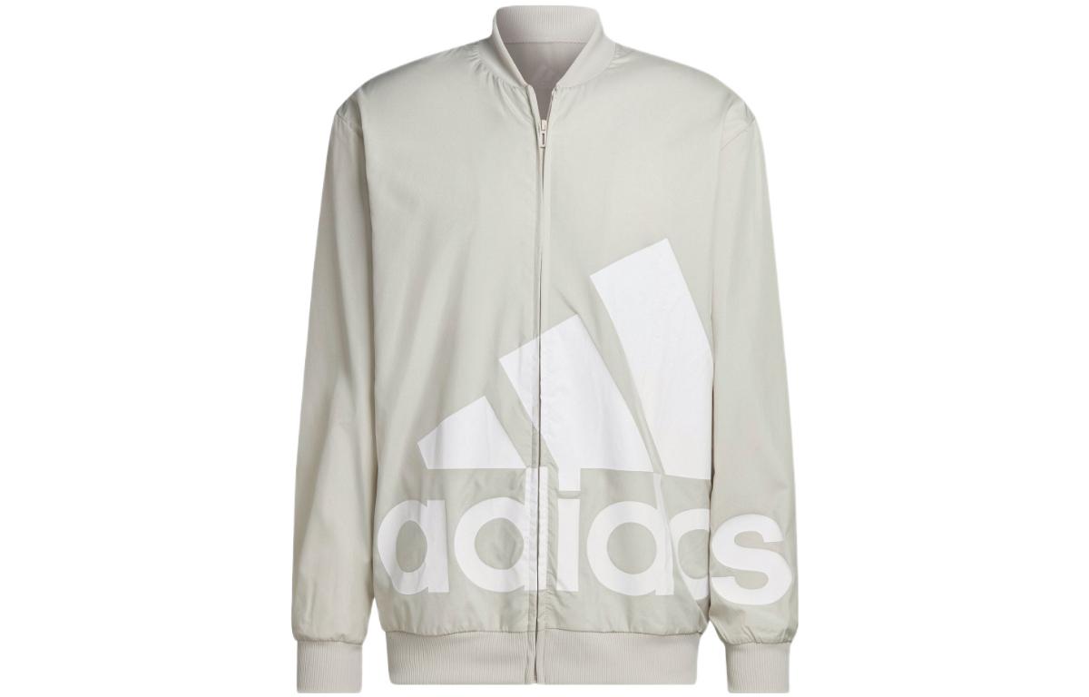 adidas Beige Letter Logo Printed Casual Sports Jacket HL6922