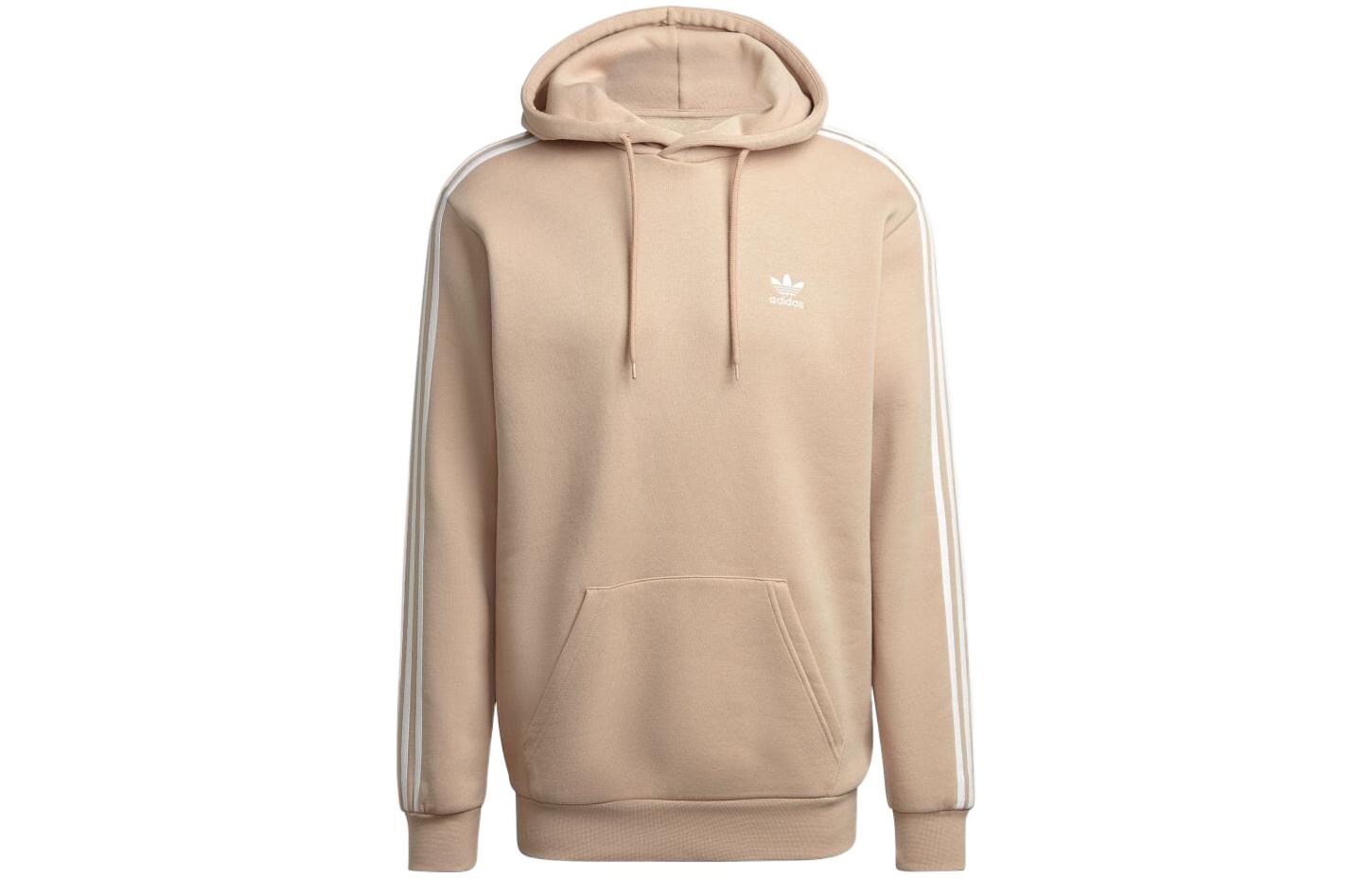 adidas Beige Logo Pullover Hoodie with Drawstring HZ7103