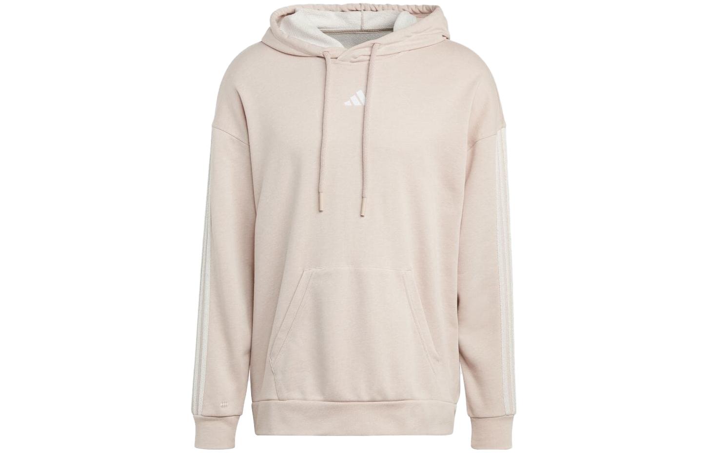 adidas Beige Striped Pullover Hoodie Long Sleeve HT7239