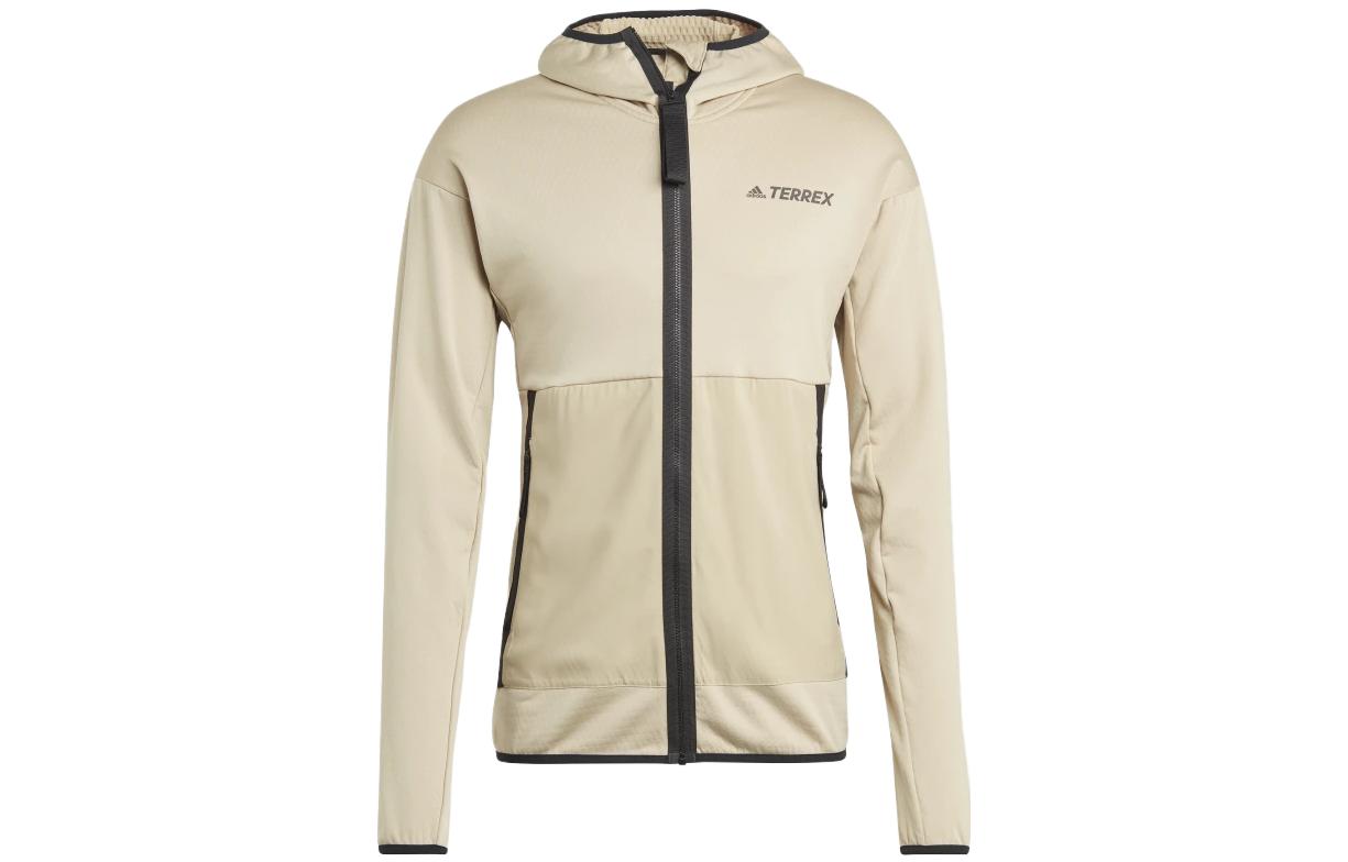 adidas Beige Zip Hoodie with Letter Logo Print HT2009