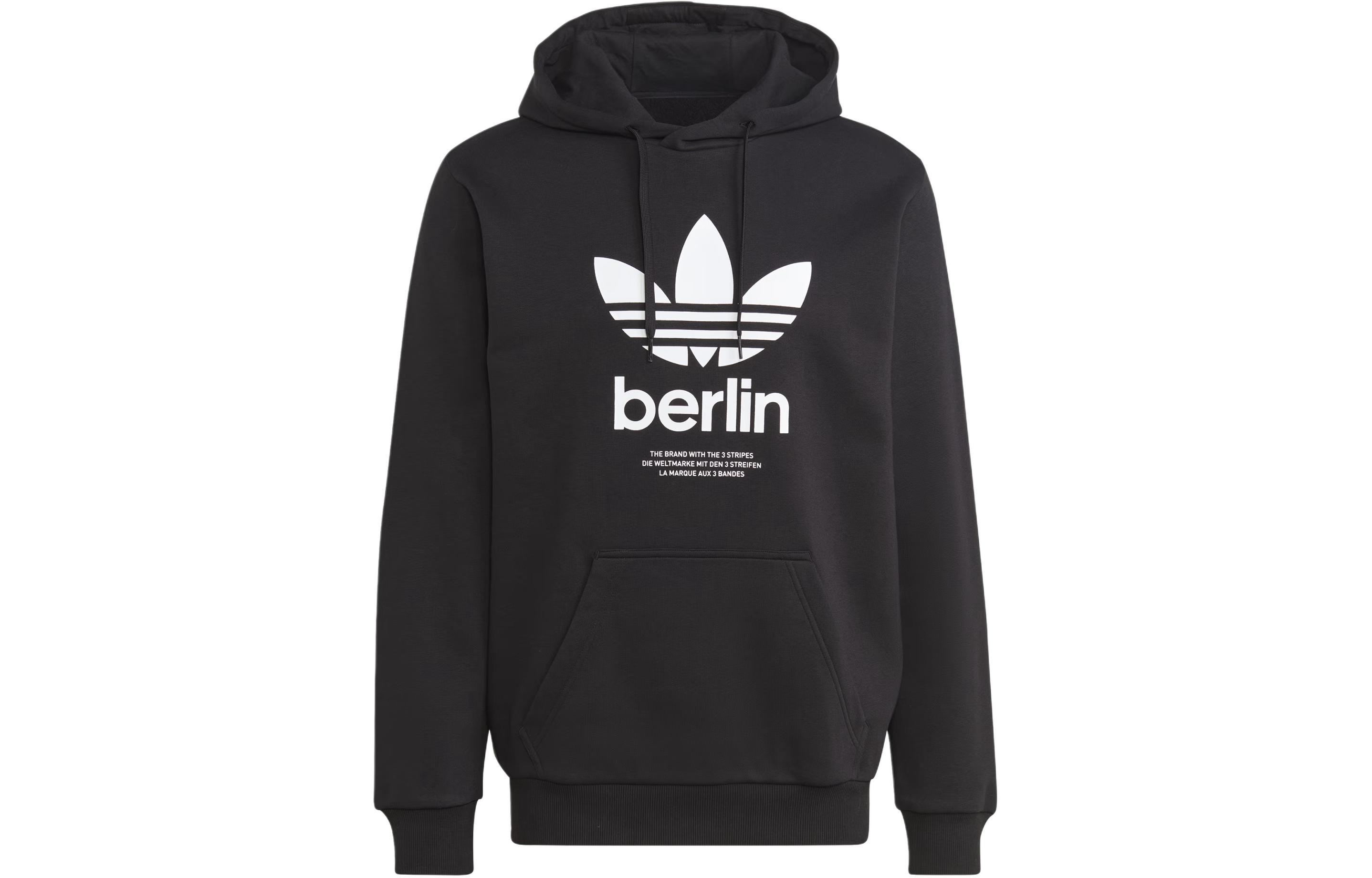 adidas Berlin City Originals Hoodie Black - Colorful Three Stripes Logo Fleece IP6539
