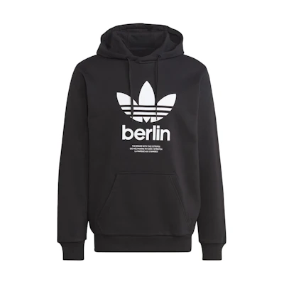 adidas Berlin City Originals Hoodie Black - Colorful Three Stripes Logo Fleece IP6539