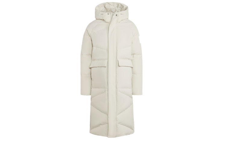 adidas Big Baffle Down Coat White Logo Mid-Length Puffer Jacket for Men. HN9926