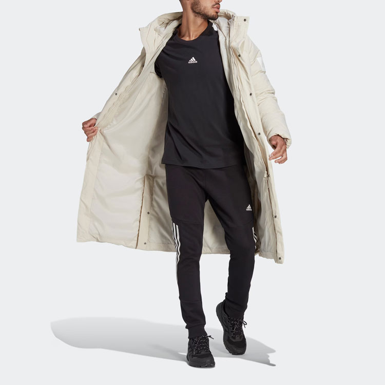 adidas Big Baffle Down Coat White Logo Mid-Length Puffer Jacket for Men. HN9926 圖 3