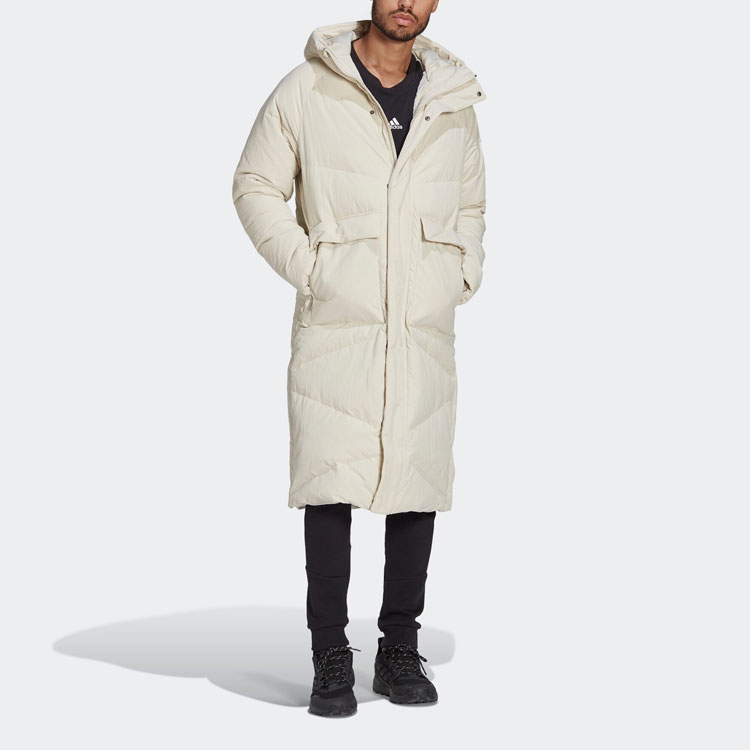 adidas Big Baffle Down Coat White Logo Mid-Length Puffer Jacket for Men. HN9926 圖 5