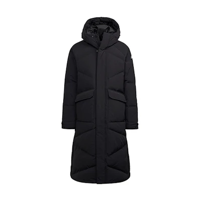 adidas Big Baffle Long Down Coat Black Winter Outdoor Hooded Jacket. GT6536