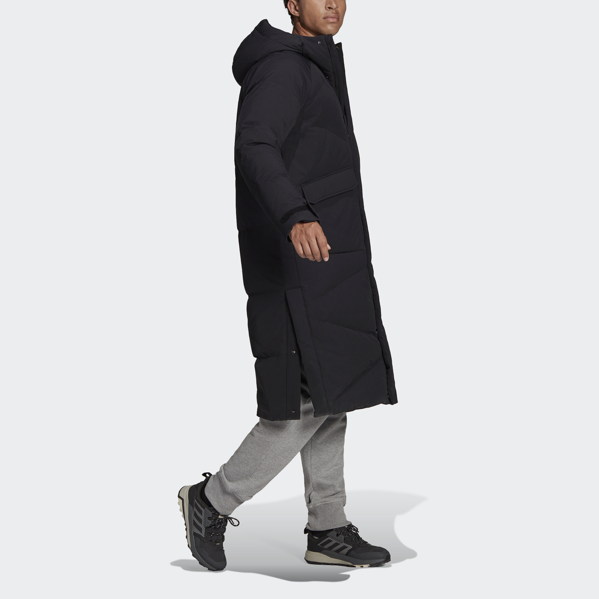 Purchase adidas Big Baffle Long Down Coat Black Winter Outdoor Hooded Jacket. GT6536