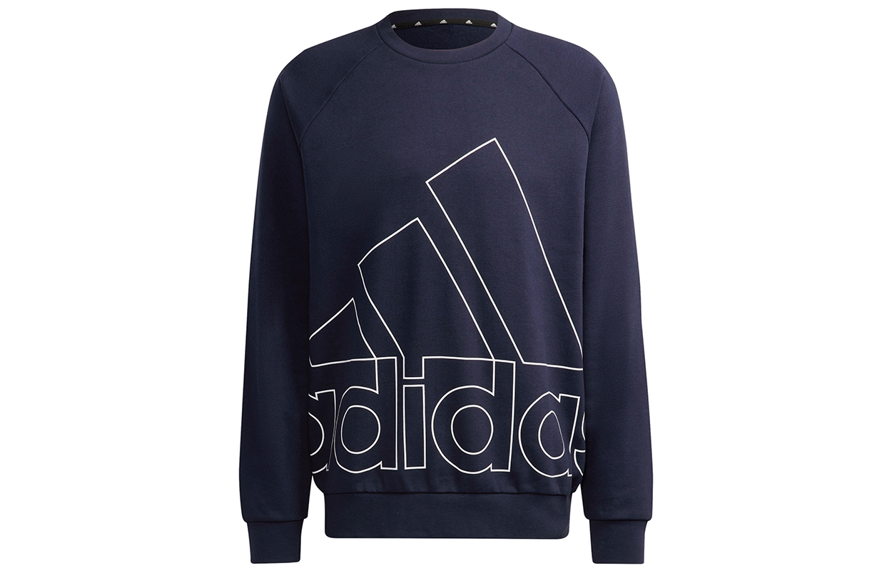 adidas Big Logo Crewneck Sweatshirt Navy Blue Casual Sportswear HB5086